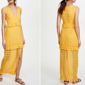 Nightwalker Yellow Elsa Sleeveless Tiered Maxi Dress Large